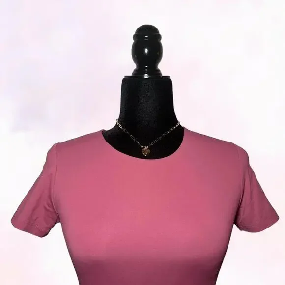 Aritzia Babaton Pink Bodysuit Sleek Minimalist Basic - Picture 3 of 4